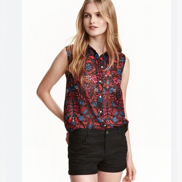 H&M multicolor semi sheer button down blouse top size 8 - Picture 1 of 6